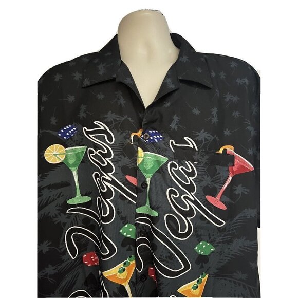 Las Vegas Mens Black Hawaiian Button Front Shirt XL Welt Pocket Cocktails Dice - Picture 4 of 8